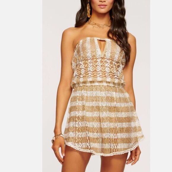 Ramy Brook Maja Metallic Pink and Red Lace Mini Dress Cover Up - Picture 2 of 6